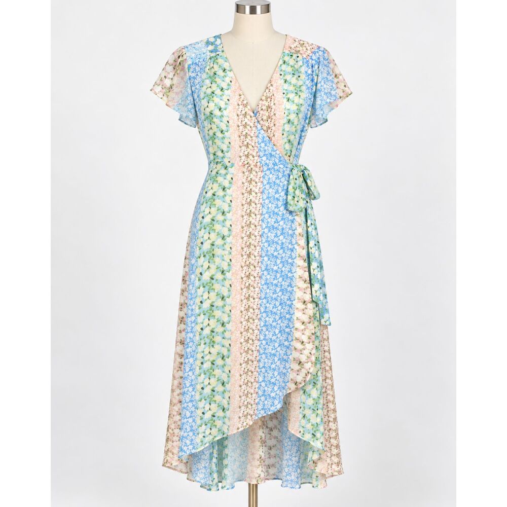 Blue Rain Floral Cottagecore Floral Wrap Dress Maxi Spring Boho Flowy Size M